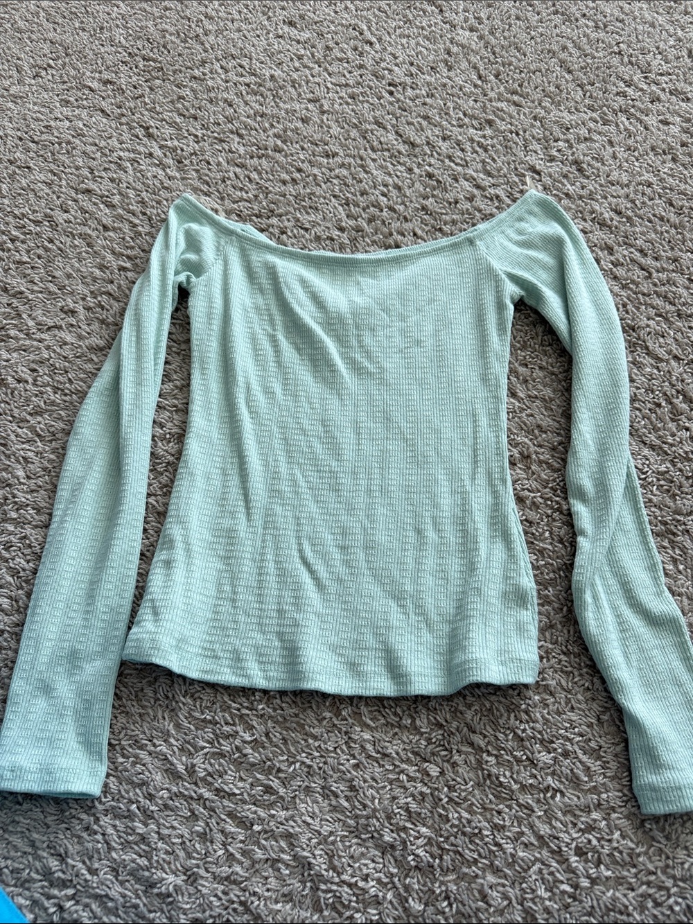 Double Zero Mint Green Off-Shoulder Waffle Knit Top